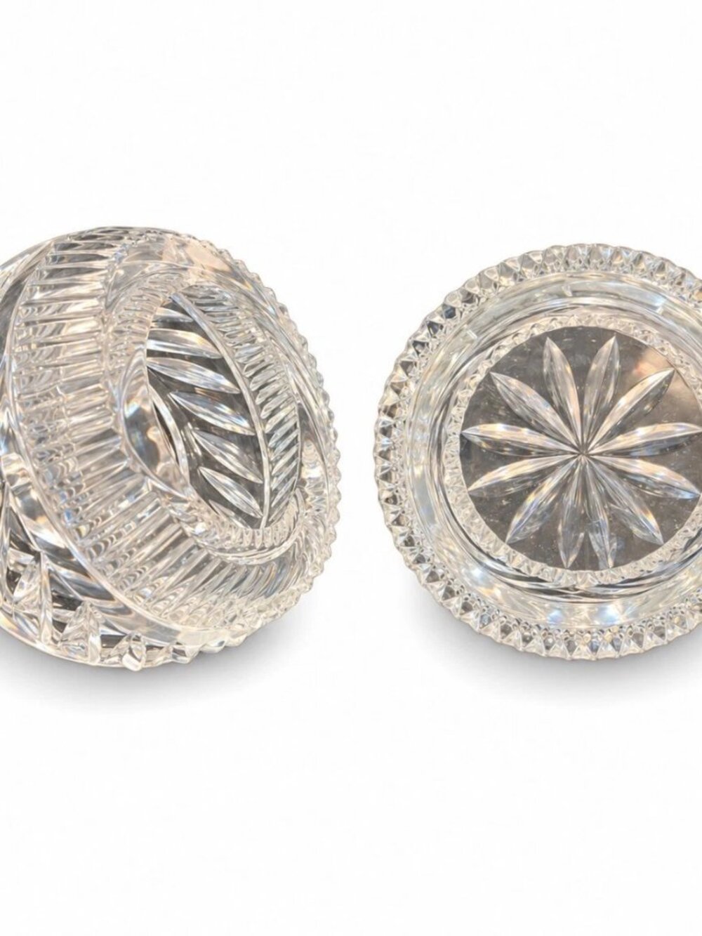 Vintage Cut Crystal Ashtrays Set of 2 Starburst Heavy Glass 4" Round